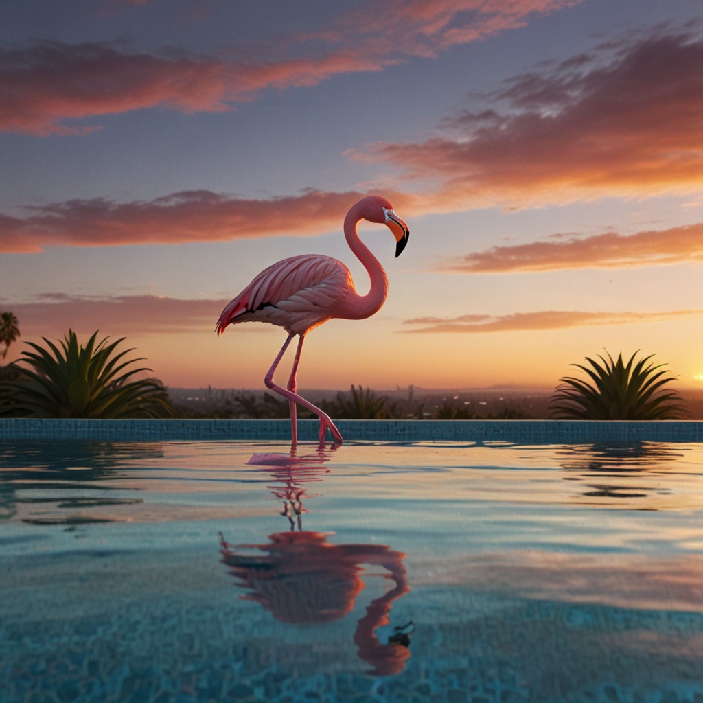 Default_pink_flamingo_in_a_clear_swimming_pool_with_a_view_of_3 1
